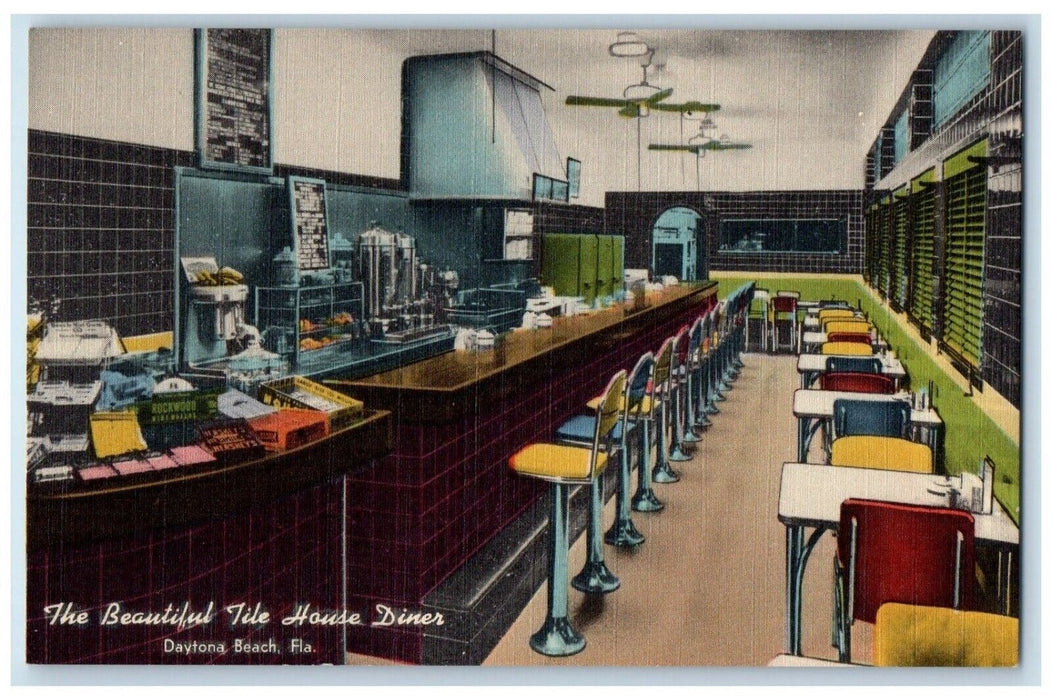 The Beautiful Tile House Diner Dining Room Daytona Beach Florida FL Postcard