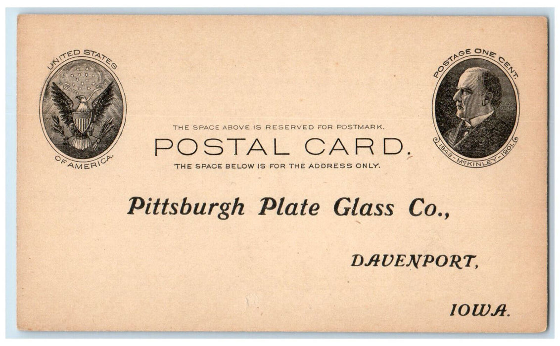 1904 Pittsburgh Plate Glass Co. Davenport Iowa IA Unposted Postal Card