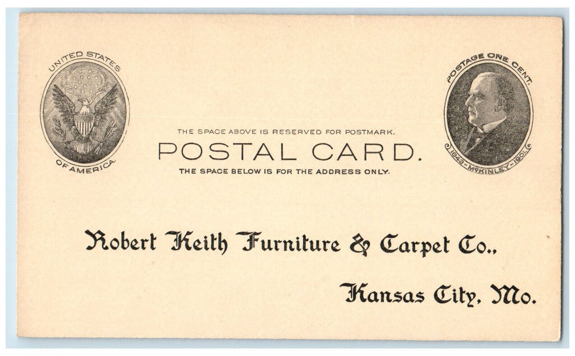 c1880's Robert Keith Furniture & Carpet Co. Kansas City Missouri MO Postal Card