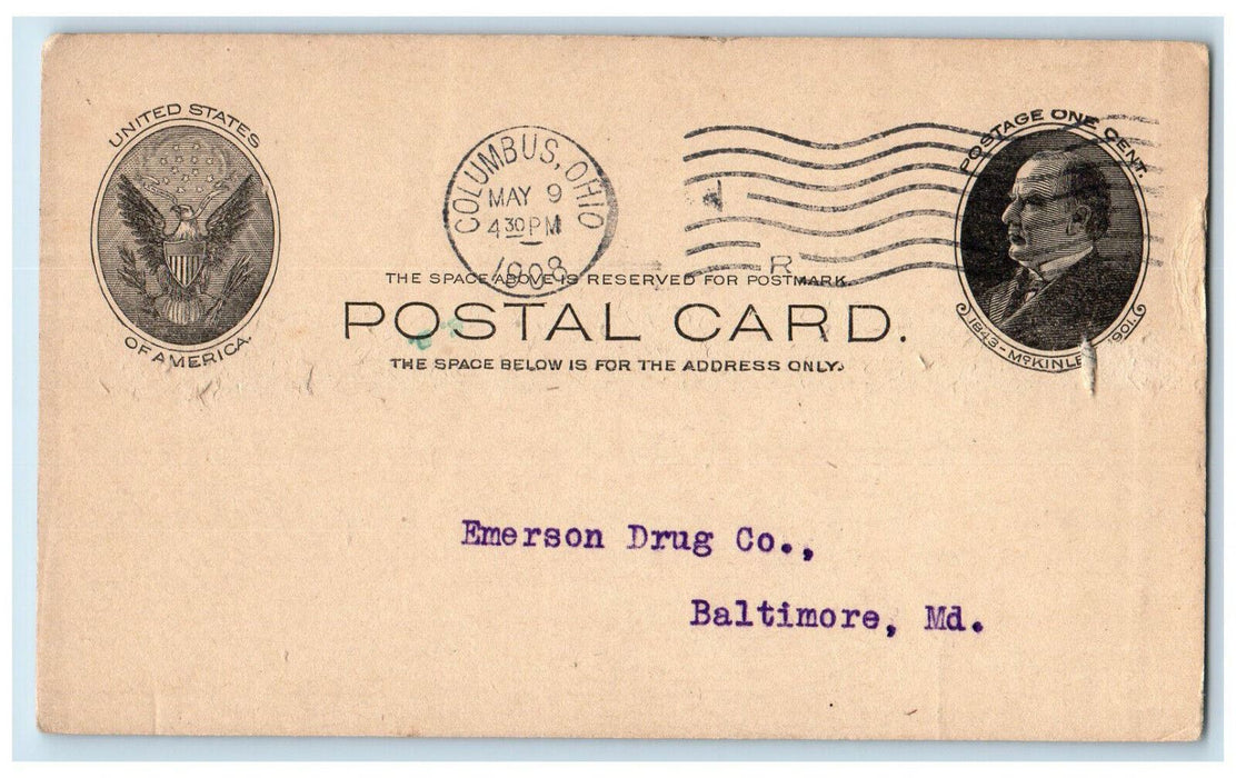 1908 Orr Brown Price Please Ship Seltzer Emerson Drug Co Columbus OH Postal Card