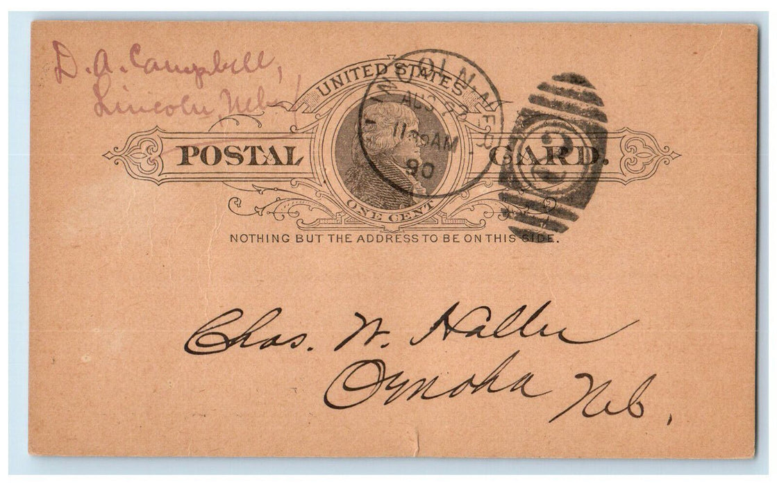 1890 Walter Seesef Clerk Supreme Court Omaha Nebraska NE Lincoln NE Postal Card