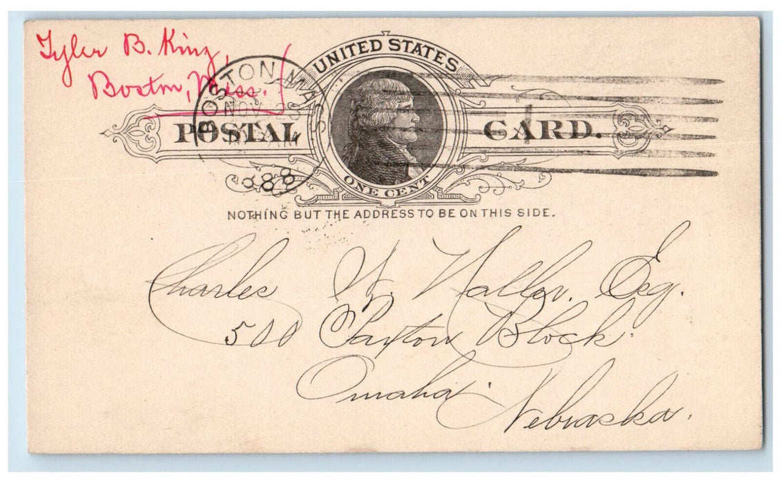 1888 Special Collection Department Tyler B King Boston MA Postal Card
