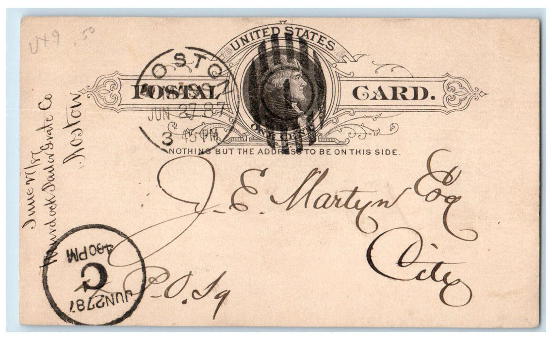 1887 Murdock Parlor Grate Co. Beacon Street Boston Massachusetts MA Postal Card