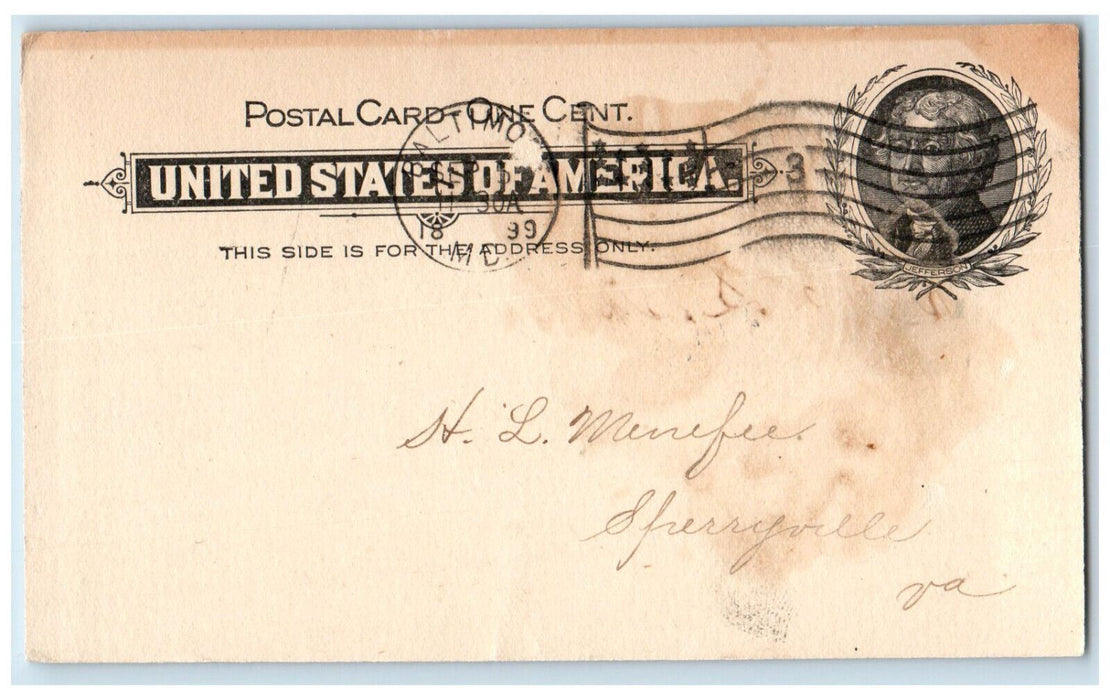 1899 C & J Candy Clarke & Jones Wholesale Confectioners Baltimore MD Postal Card
