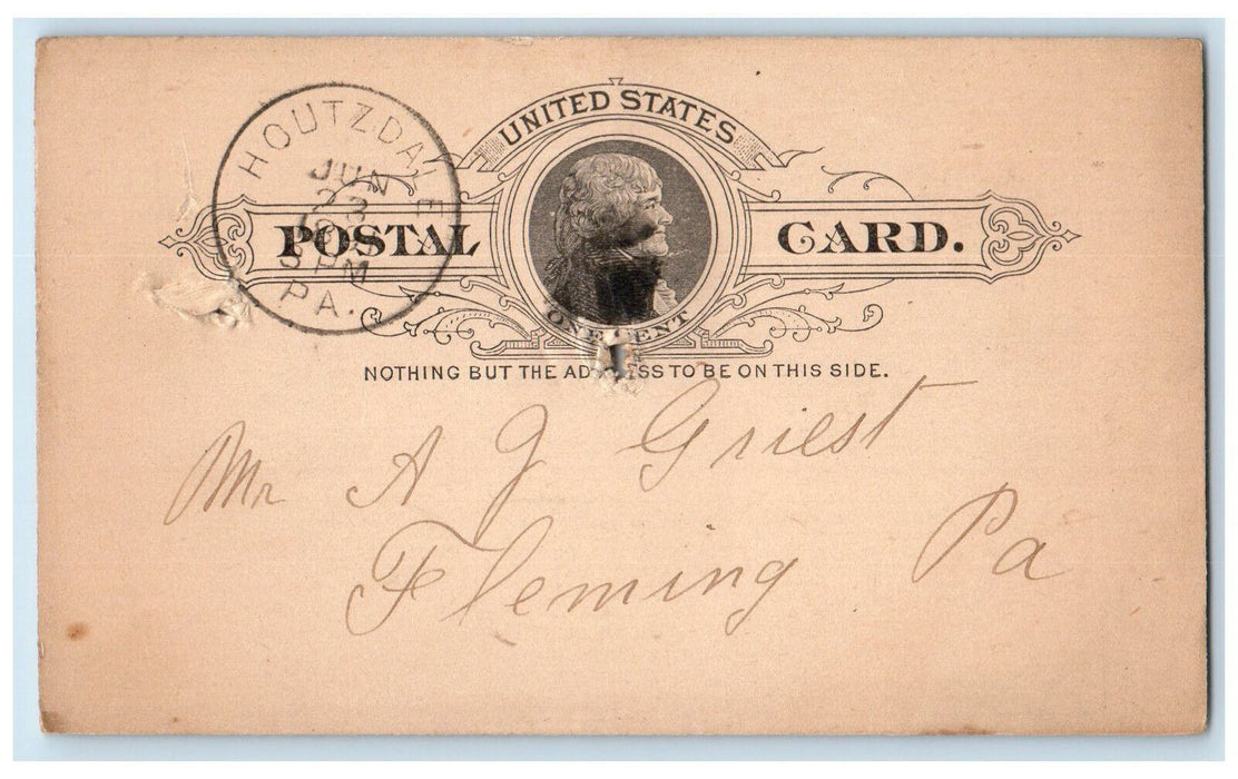 1891 Dozen of Eggs AJ Griest Houtzdale Pennsylvania PA Fleming PA Postal Card