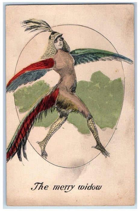 c1910's The Merry Widow Woman Parrot Custome Unposted Antique Postcard