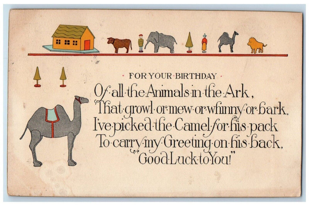 c1910's Birthday Greetings Arts Crafts Noahs Ark Lintner Illinois IL Postcard