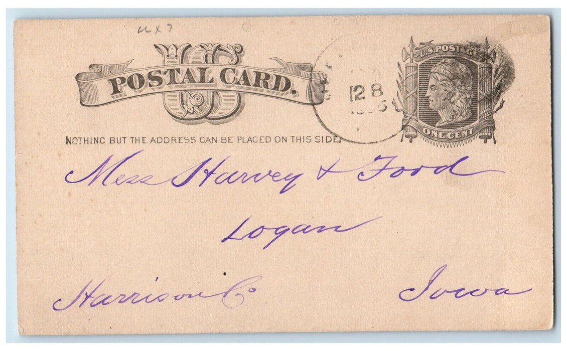 1885 McKinley & Heliker Jefferson Greene Co. Harrison Co. Iowa IA Postal Card