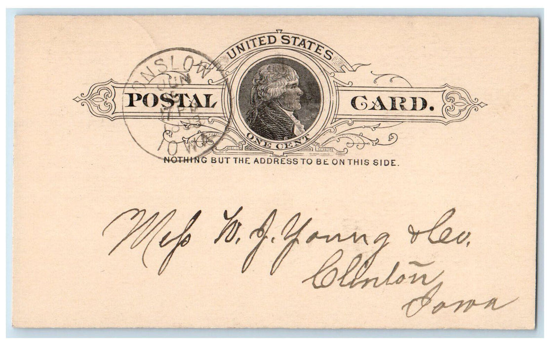 1893 Order for Onslow Flooring & Sliding Onslow IA Clinton Iowa IA Postal Card