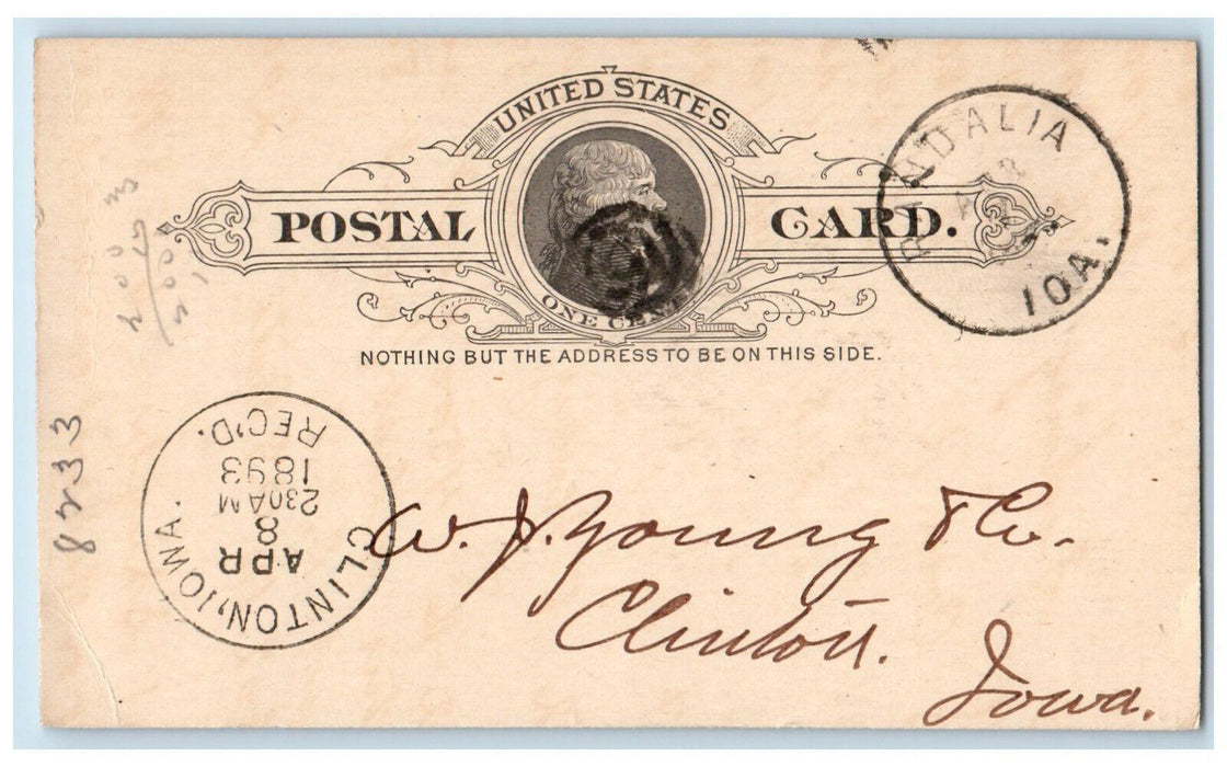 1893 Taylor & Briggs Lumber Adamant Wall Plaster Randalia Iowa IA Postal Card