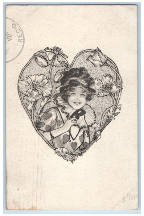 1911 Pretty Woman In Heart Flowers Masquerade Cleveland Ohio OH Antique Postcard