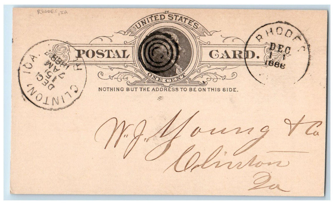 1888 Don't Ship Message WJ Young and Co. Clinton Rhodes Iowa IA Postal Card
