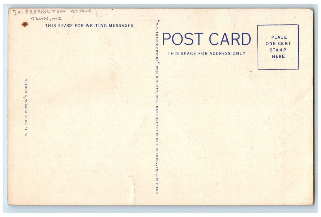 Greetings From East Tawas MI, Peeping Tom Checklist Correspondence Postcard