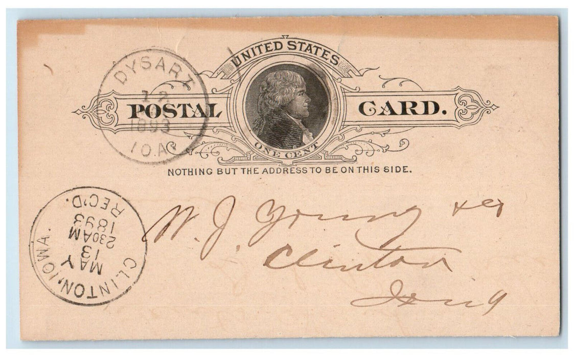 1893 Lumber Order WJ Young & Co. Dysart Clinton Iowa IA Antique Postal Card