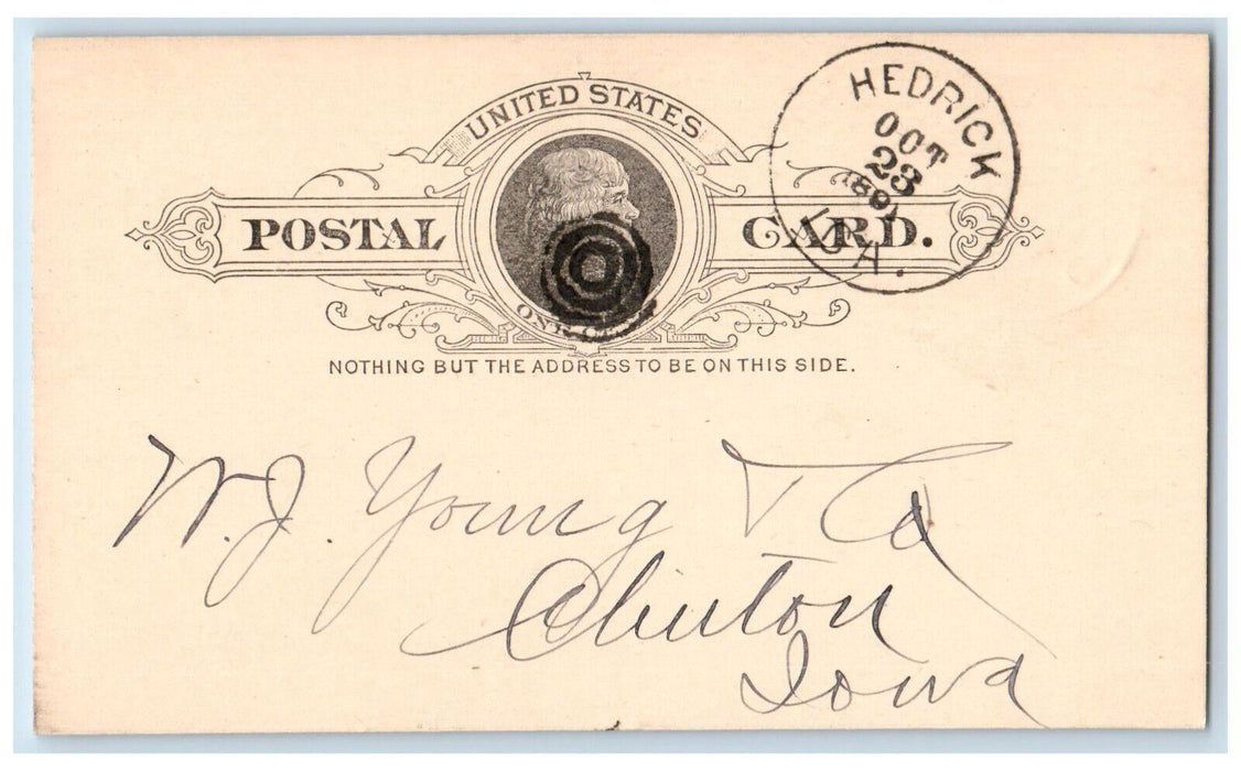 1891 Please Cancel Order WJ Young & Co. Hedrick Iowa IA Antique Postal Card
