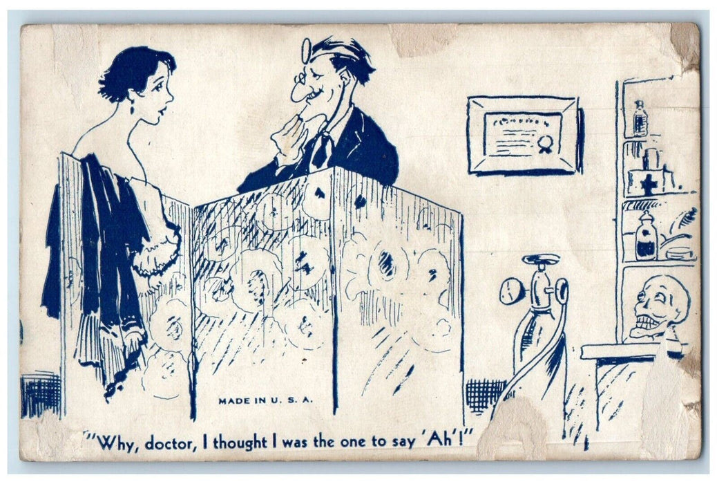 c1910's Woman Undressed Doctor Check Up Risque Humor Unposted Antique Postcard