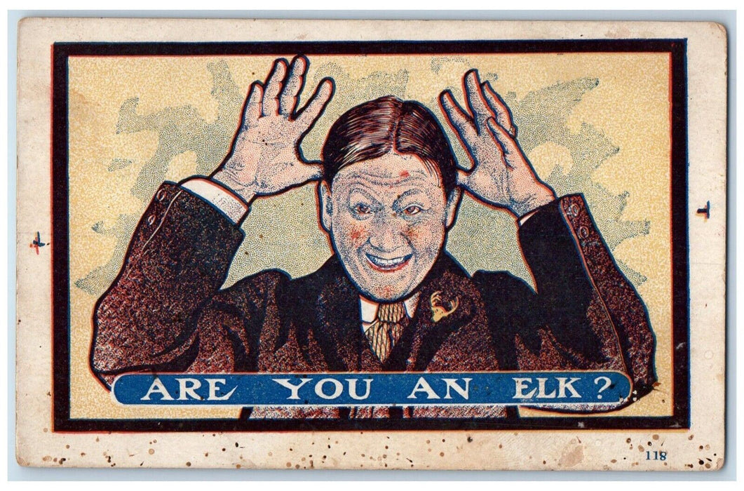 1915 Man Wacky Face Are You An Elk BPOE Walkers Chapel Virginia VA Postcard