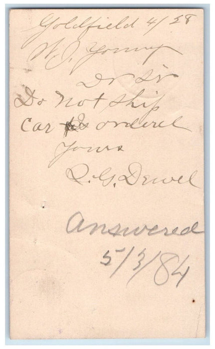 1888 WJ Young & Co. Goldfield Clinton IA Antique Purple Cancel Postal Card