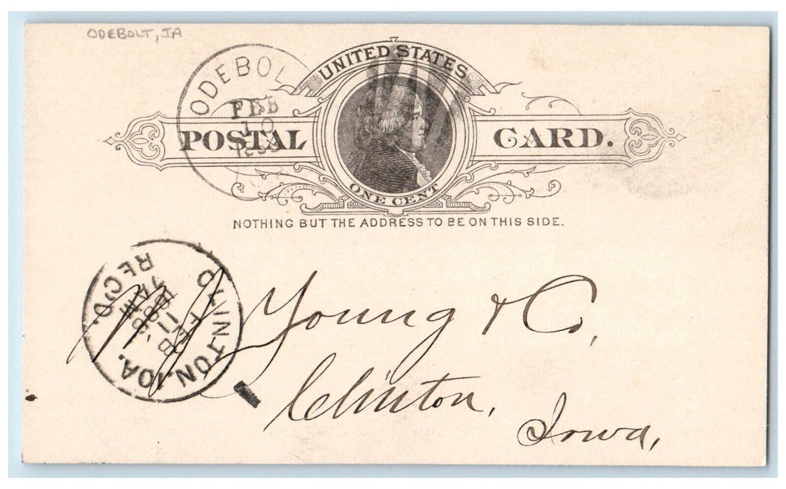 1888 Send Latest F.O.B Clinton Odebolt Iowa IA Antique Posted Postal Card