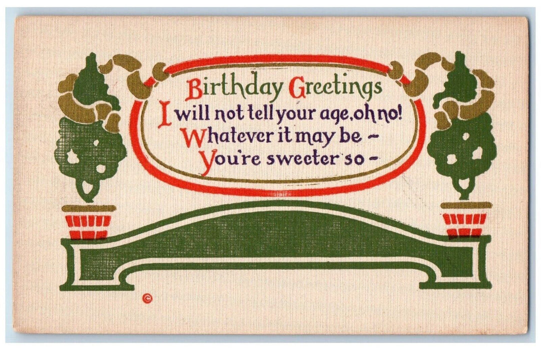 c1910's Birthday Greetings Arts Crafts Everett Embossed Antique Postcard