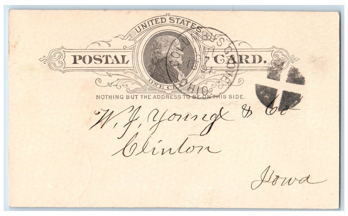 1891 Columbus Grove Ohio OH Clinton Iowa IA Posted Antique Postal Card