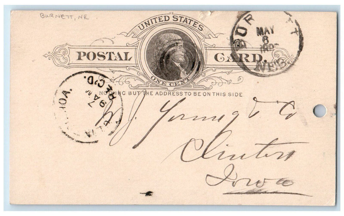 1887 Lumber Clinton Iowa IA Burnett Nebraska NE Posted Cancel Postal Card