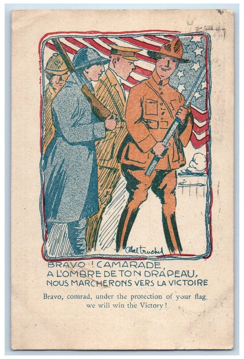 1918 Military Bravo Camarade Patriotic WWI Soldier Mail Censor Posted Postcard