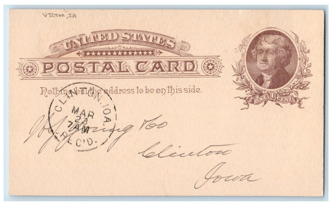 1886 What Price Ellis & Son Victor Iowa IA Clinton IA Posted Postal Card
