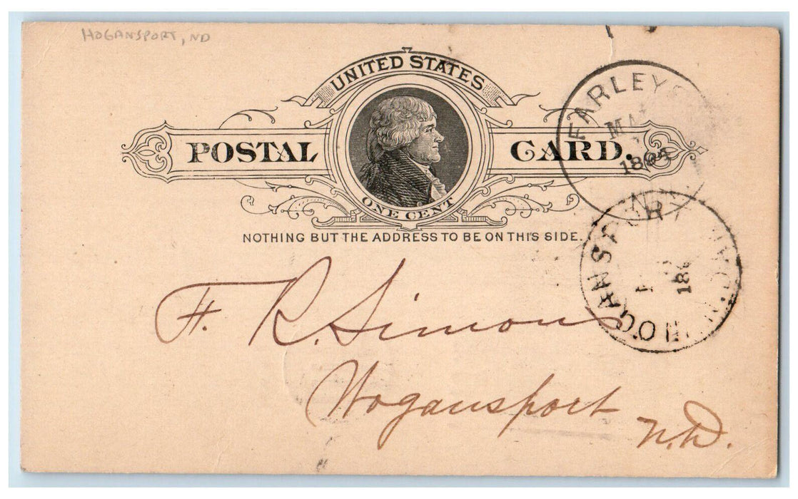 1894 Letter from Anderson Hogansport ND Union Springs NY Postal Card
