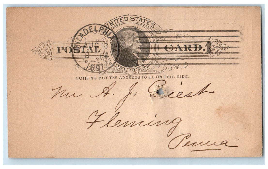 1891 Barker Moore & Mein Druggists Philadelphia Pennsylvania PA Postal Card