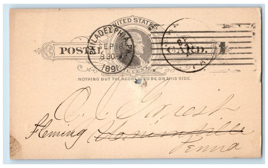 1891 Office Hood Foulkrod & Co. Philadelphia Pennsylvania PA Postal Card