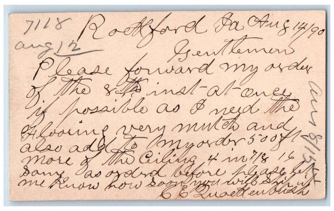 1890 WJ Young & Co Rockford Iowa IA Clinton IA Antique Posted Postal Card