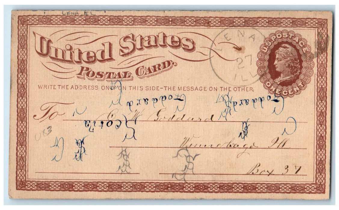 c1880's Arrived at Home Anxious Lena Illinois IL Winnebago IL Postal Card