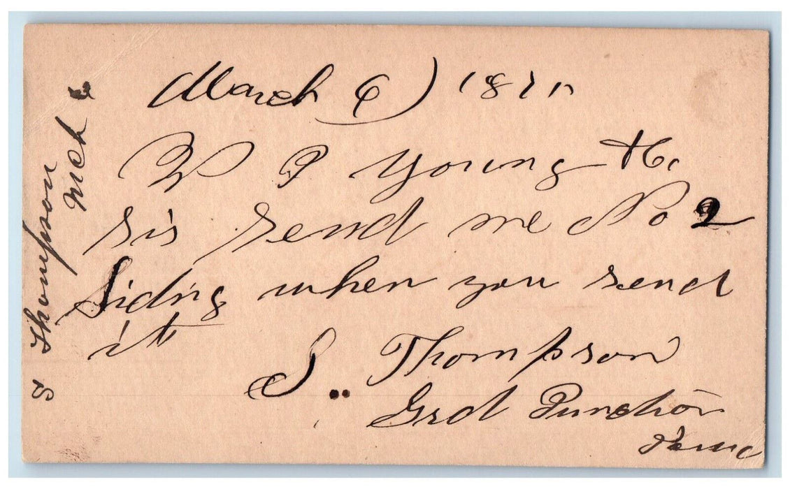 c1880's Lumber Order Grand Junction Iowa IA Clinton IA Cancel Postal Card