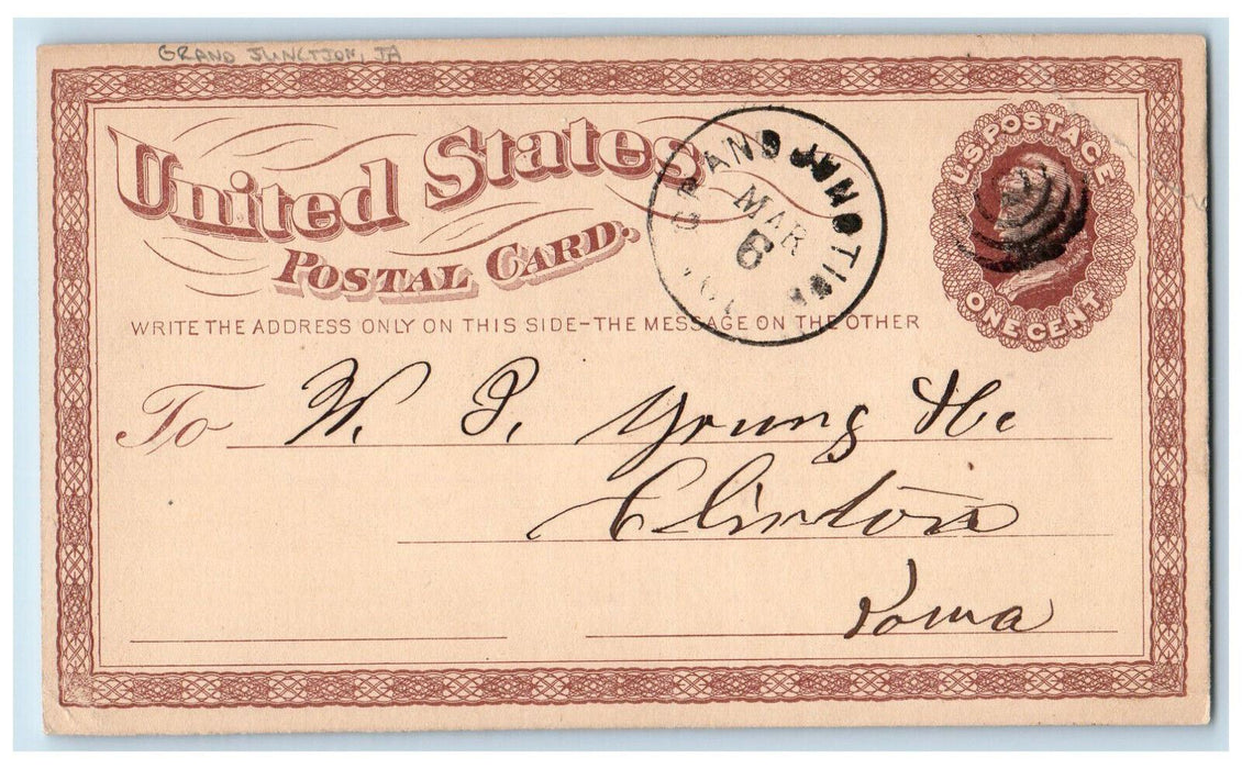 c1880's Lumber Order Grand Junction Iowa IA Clinton IA Cancel Postal Card