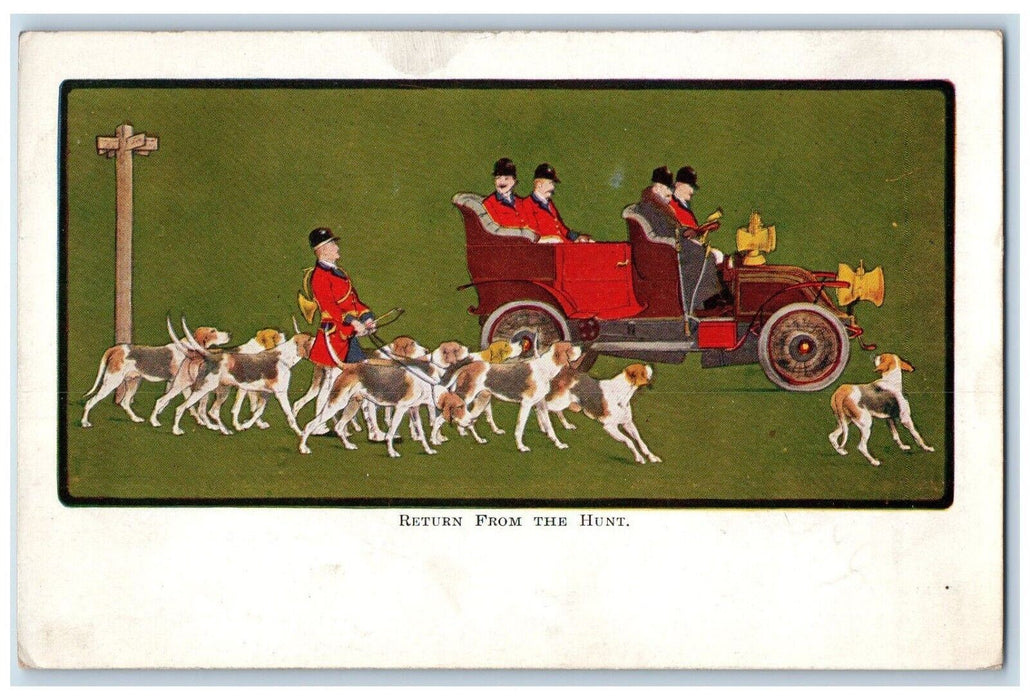 c1905 Return From The Hunt Dogs Car Kempton Illinois IL Posted Antique Postcard