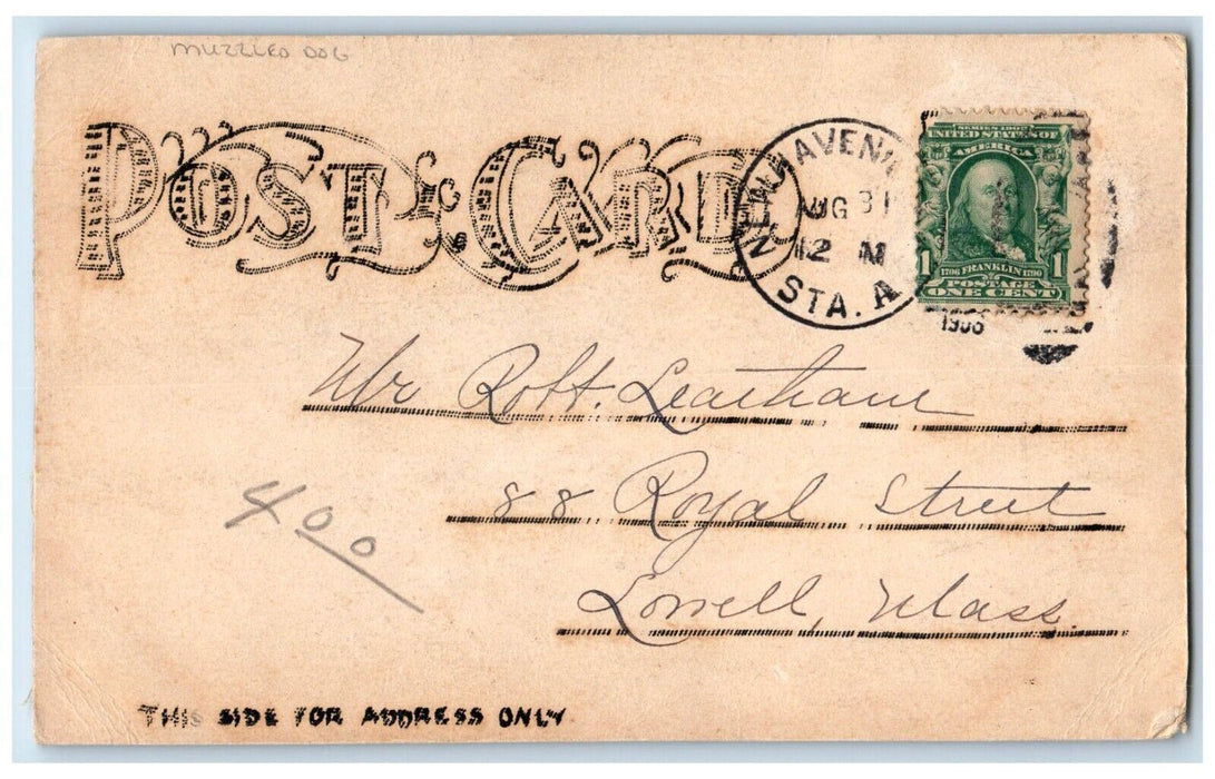 1906 Muzzled Dog Lowell Massachusetts MA Posted Antique Postcard