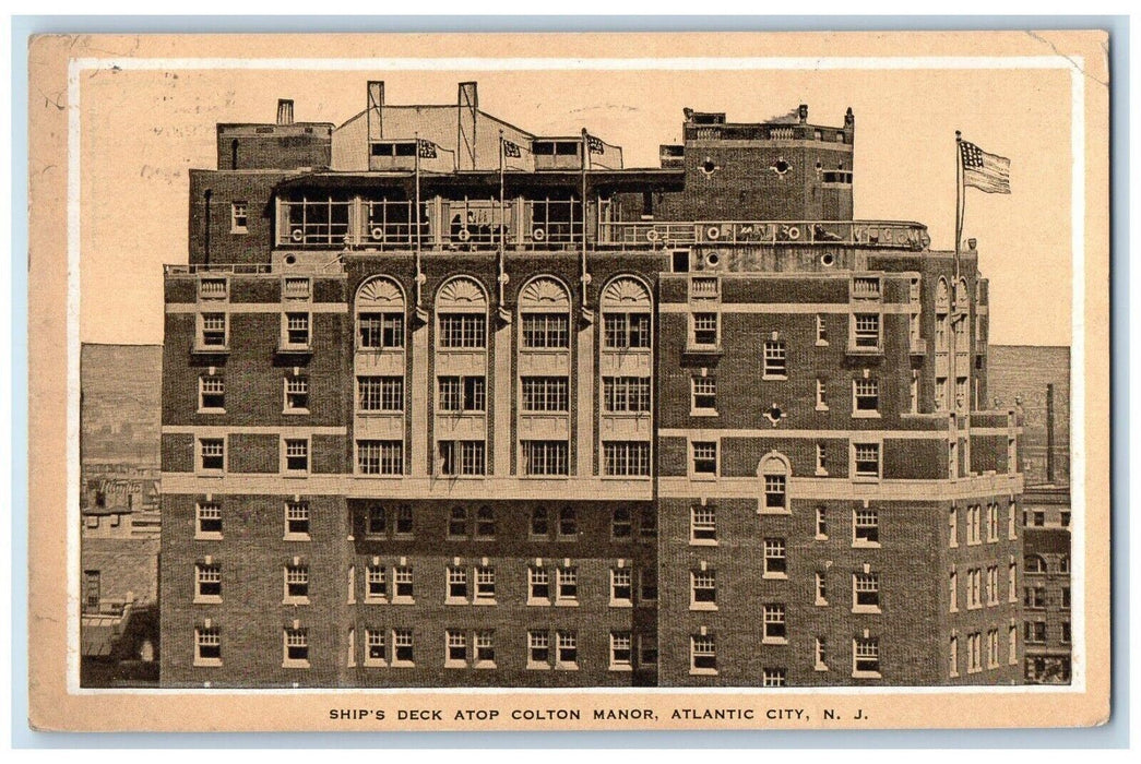 1929 Ship's Deck Atop Colton Manor Atlantic City New Jersey NJ Antique Postcard