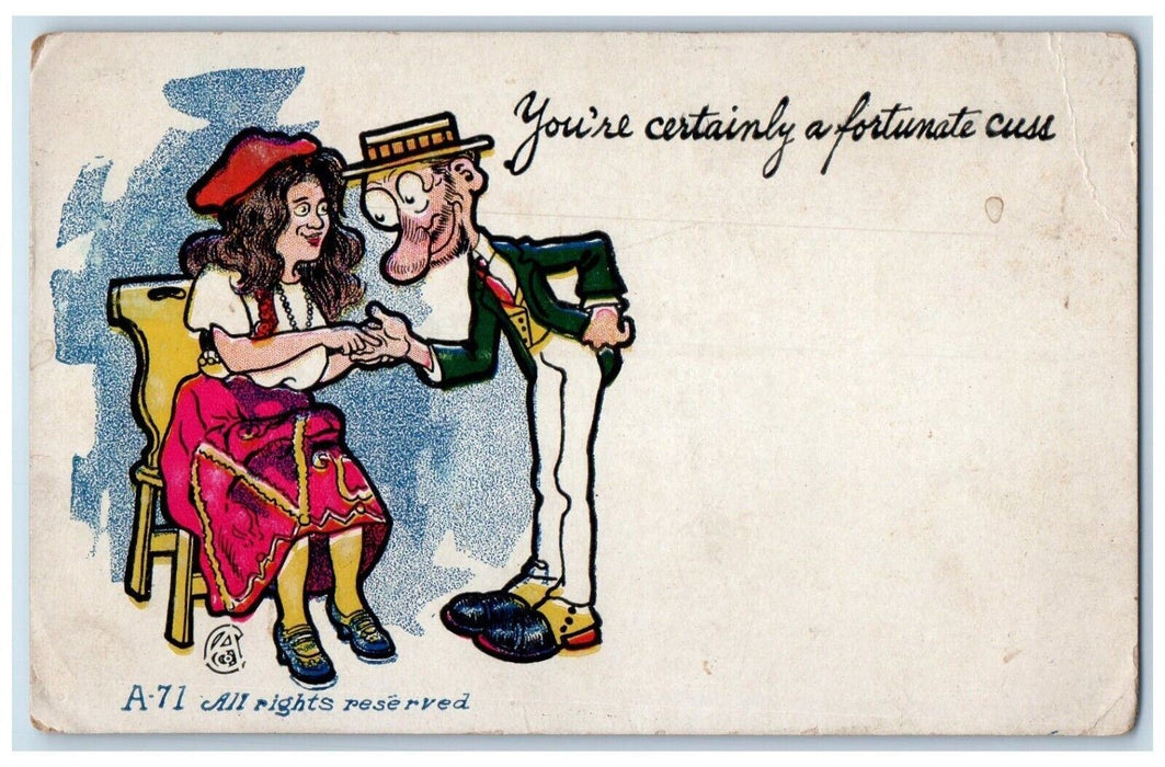 c1905 You're Certainly A Fortune Cuss Couple Romance Unposted Antique Postcard