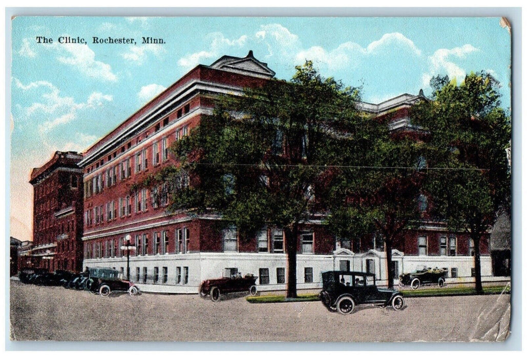 1921 Clinic Building Classic Cars Rochester Minnesota Antique Vintage Postcard