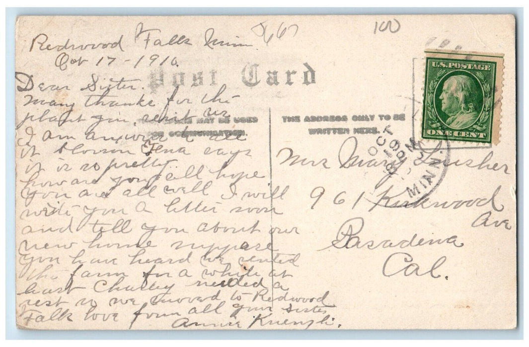 c1910 Dam Redwood Falls Waterfalls River Minnesota MN Vintage Antique Postcard