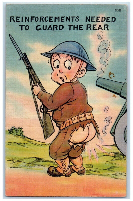 c1940's Military Soldier Torn Pants Reinforcement Needed WW2 Comic Postcard