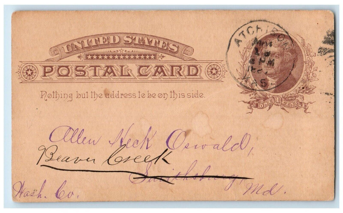 1887 Eastern Kansas Land and Loan Company Atchison Kansas KS Postal Card