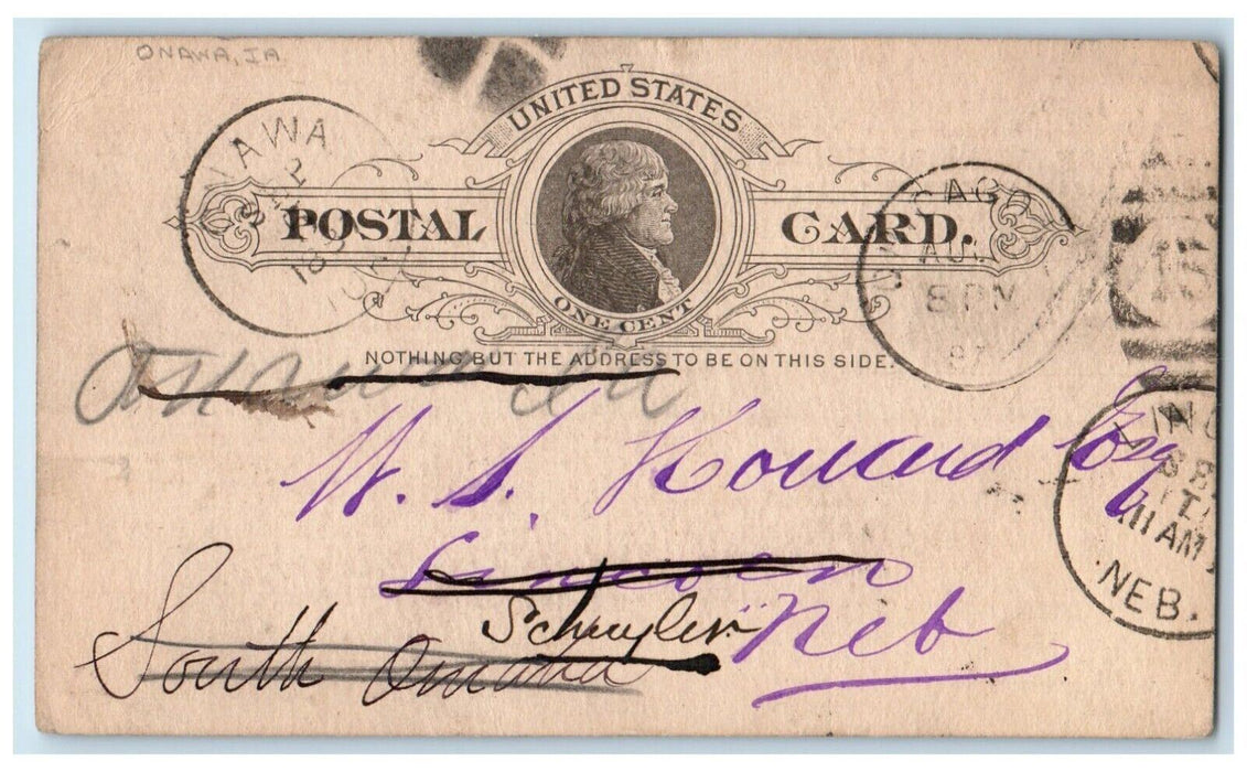 1887 J.W. Nicholson Scrap Iron and Steel Chicago IL Onawa IA Postal Card