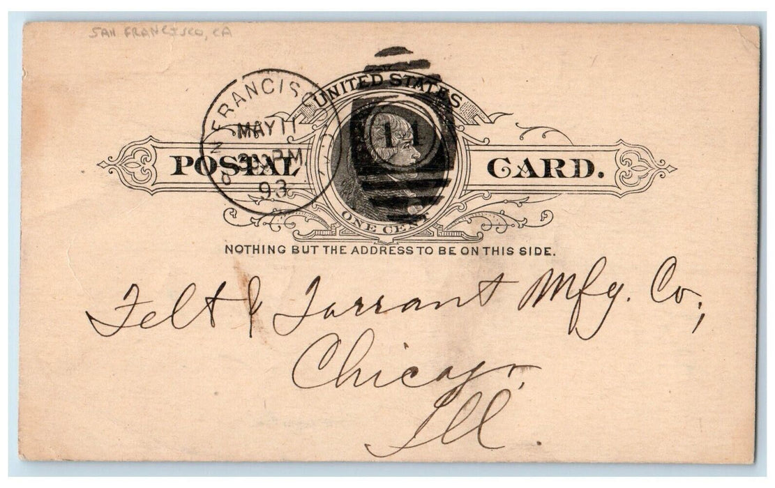 1893 Western Clock Advertising Co. San Francisco CA Chicago IL Postal Card