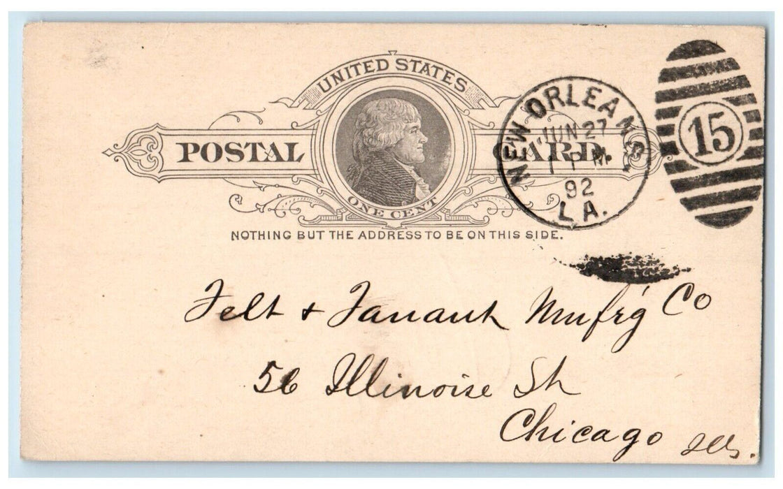 1892 Send Pamphlet of Comptomcher Felt and Farrauh New Orleans LA Postal Card