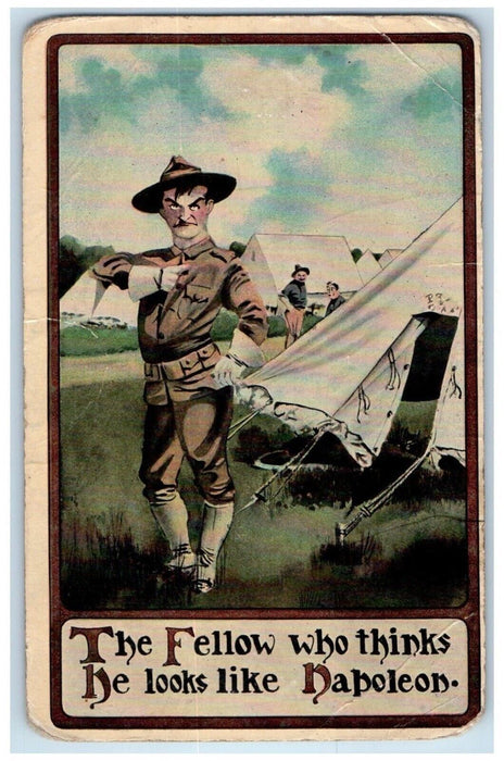 1908 Military Soldier Camping Napoleon Wakarusa Indiana IN Antique Postcard