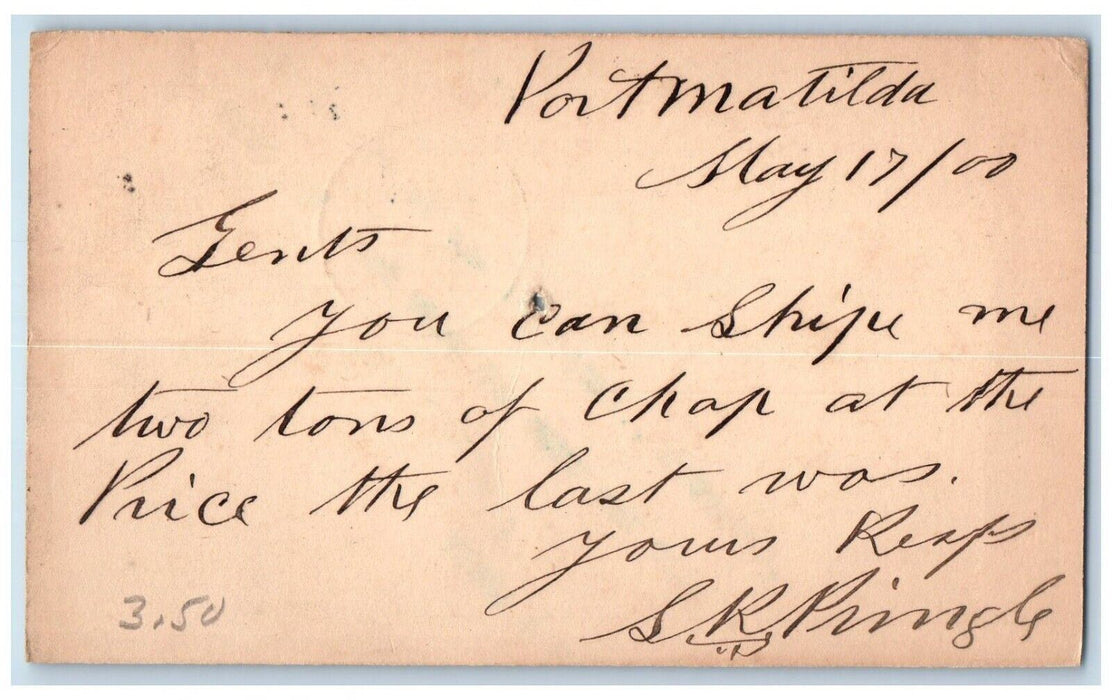 1900 Ship Two Tons of Chap Port Matilda Pennsylvania Fleming PA PMC Postal Card