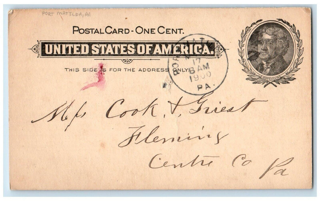 1900 Ship Two Tons of Chap Port Matilda Pennsylvania Fleming PA PMC Postal Card