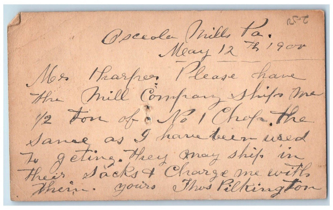 1900 Ship Ton Message Osceola Mills Pennsylvania PA Fleming PA PMC Postal Card